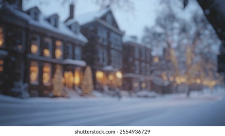 Blurred Winter Background of Blurred Winter Background of Snowy Historic Buildings with Holiday Lights - Powered by Shutterstock