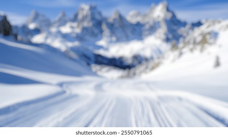 Blurred Winter Background of Blurred Winter Background of Snowy Mountain Slope with Ski Tracks and Tower - Powered by Shutterstock