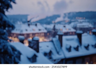 Blurred Winter Background of Blurred Winter Background of Snowy Rooftops with Historic Buildings and Chimneys - Powered by Shutterstock