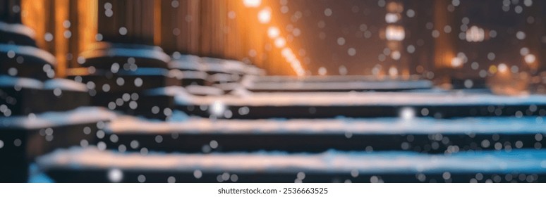 Blurred Winter Background of Blurred Winter Background of Snowy Steps of Historic Building at Night - Powered by Shutterstock