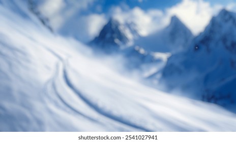 Blurred Winter Background of Blurred Winter Background of Winding Ski Tracks on Snowy Mountain Slope - Powered by Shutterstock