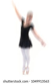 Blurred young ballet dancer posing on white background