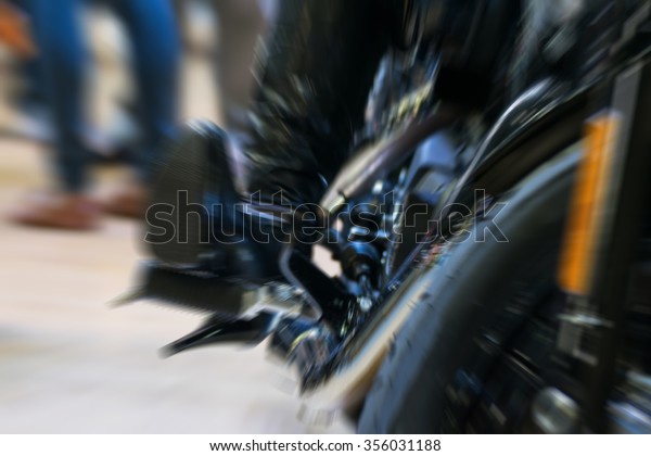 Blurred Zoom at motorcycle engine in Car show event at\
Bangkok, Thailand. 