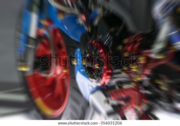 Blurred Zoom at motorcycle engine in Car show event at\
Bangkok, Thailand. 