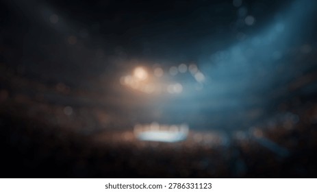 Blurry Background of Dramatic View of an Iconic Boxing Arena Filled with Fans Eagerly Awaiting the Fight Under Bright Spotlight