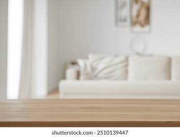 blurry background living room with top wooden wood foreground - Powered by Shutterstock