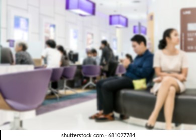 Blurry Background Of People Waiting In Financial Transactions In The Bank.