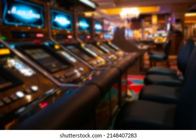 Blurry Background Of Slot Machines At The Casino