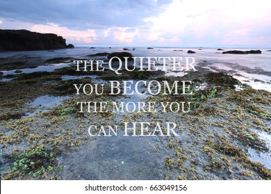Blurry beach with Inspirational quote - The quieter you become the more you can hear - Shutterstock ID 663049156