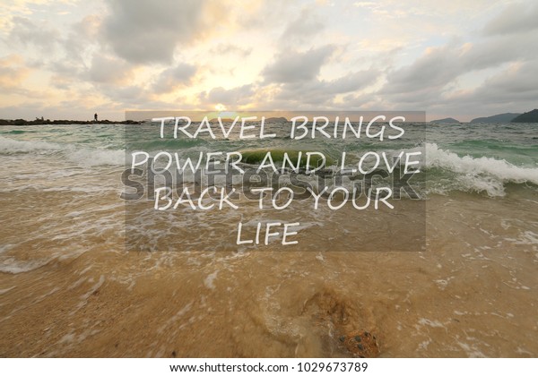 Blurry Beach Waves Background Inspirational Quote Stock