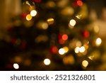 BLURRY CHRISTMAS TREE LIGHTS BACKGROUND, BRIGHT TWINKLY GOLDEN RED BOKEH BACKDROP