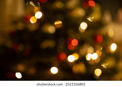 BLURRY CHRISTMAS TREE LIGHTS BACKGROUND, BRIGHT TWINKLY GOLDEN RED BOKEH BACKDROP - Powered by Shutterstock