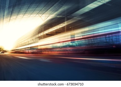 Blurry chromatic color tunnel car traffic motion blur. Motion blur  the speed and dynamics. - Shutterstock ID 673034710