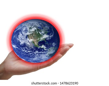 Blurry Close Up Handing Global Warming Potential Concept On White Background..Elements Of This Image Furnished By NASA.