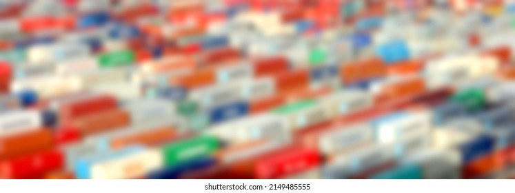 Blurry Colorful Shipping Containers Yard Depot Blurred Cargo Port Congestion Background Banner     