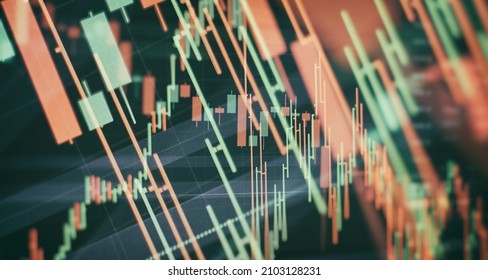 Blurry growing digital graph interface over dark blue background. Concept of stock market and financial