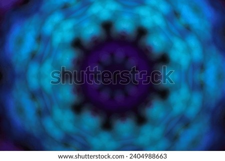 Blurry image of blue mandala pattern background. Round pattern, oriental style