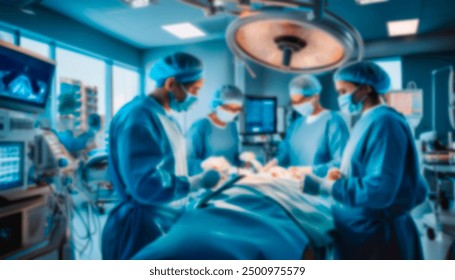 Blurry image of a busy operating room with surgeons and medical staff engaged in a surgical procedure, reflecting teamwork and high-stakes healthcare. - Powered by Shutterstock