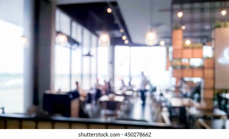 Blurry Interior Scene Of Restaurant And Bar - Retro Style Soft Cool Light Tone