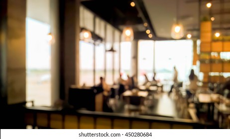 Blurry Interior Scene Of Restaurant And Bar - Retro Style Warm Tone