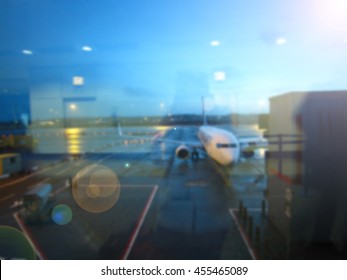Blurry international airport background in an early morning