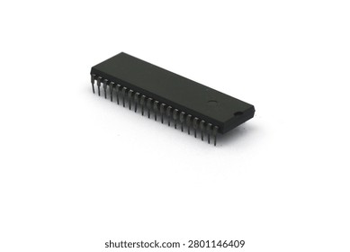 A blurry microcontroller on a white background. An archaic concept of technological advancement.