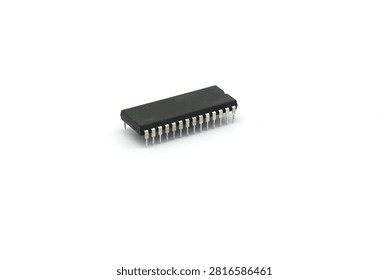 A blurry microcontroller on a white background. An archaic concept of technological advancement.