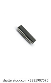 A blurry microcontroller on a white background. An archaic concept of technological advancement.