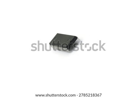 A blurry microcontroller on a white background. An archaic concept of technological advancement.