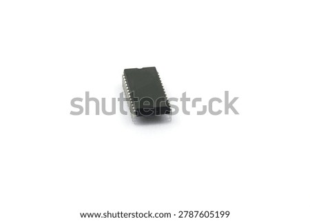 A blurry microcontroller on a white background. An archaic concept of technological advancement.