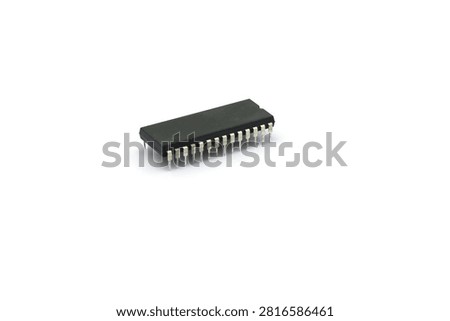 A blurry microcontroller on a white background. An archaic concept of technological advancement.