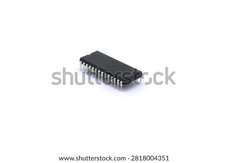 A blurry microcontroller on a white background. An archaic concept of technological advancement.