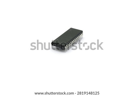 A blurry microcontroller on a white background. An archaic concept of technological advancement.