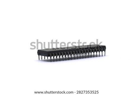 A blurry microcontroller on a white background. An archaic concept of technological advancement.