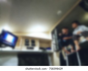 Blurry, Out Of Focus And Bokeh Photo Of Two Young Kids Watching Tv From The Top Floor Of Bunk Bed.