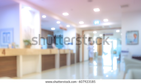Blurry photo cashier\
counter in hospital.