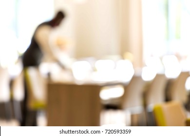  Blurry Restaurant Background, Waitress Working