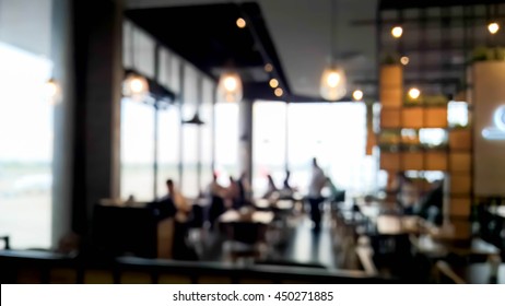 Blurry Scene Of Inside Restaurant Pub And Bar ,People In Coffee Shop ,defocused Elegant Dining Room And Beautiful Interior Details, Blurred Background With Bokeh