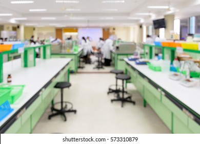 Blurry Of Science Laboratory Classroom.