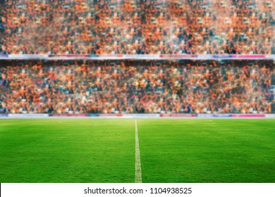 Blurry And Soft Focus Of Football Stadium And Arena Soccer Field Championship Win For Background