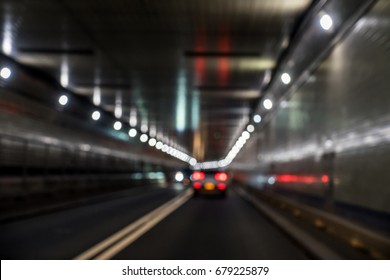 Blurry View Of Inside Lincoln Tunnel