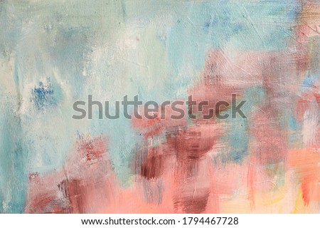 Blush and blue colors painted canvas abstract background or texture 