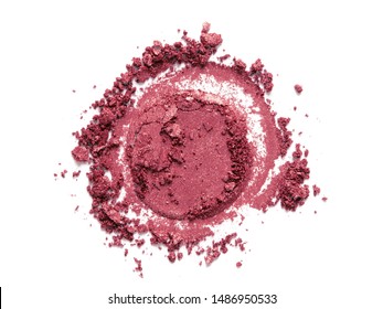 Blush, Eye Shadow Crushed Circle Round Swatch Isolated On White Background. Pink Makeup Face Powder Texture