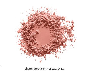 Blush Makeup Powder Circle Swatch. Face Powder Texture. Pink Color Beauty Product Sample Isolated On White Background