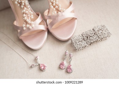 Blush Pink Bridal Shoes And Accenting Jewelry, 2017