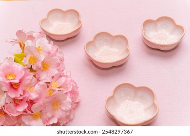 Blush Pink Flower-Shaped Ceramic Bowls with Cherry Blossoms - Powered by Shutterstock