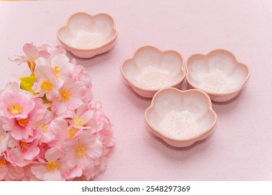 Blush Pink Flower-Shaped Ceramic Bowls with Cherry Blossoms - Powered by Shutterstock