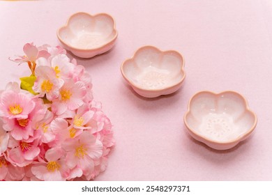 Blush Pink Flower-Shaped Ceramic Bowls with Cherry Blossoms - Powered by Shutterstock