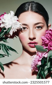 blush woman flower girl portrait face spring beauty make-up model pink