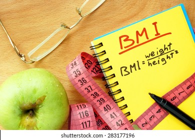 BMI body mass index formula rate formula in a notepad.               